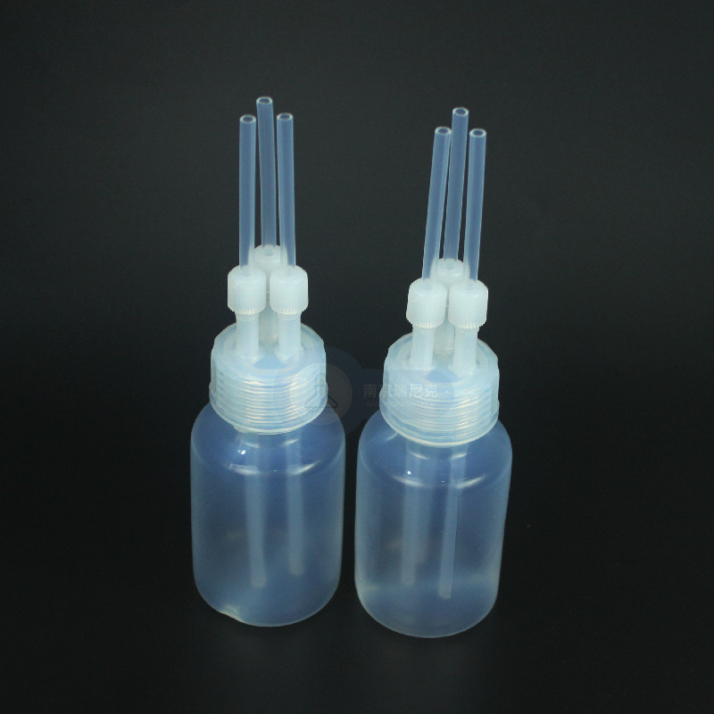 塑料PFA洗氣瓶帶3個(gè)接頭定制進(jìn)口四氟300ml氣體接受瓶特氟龍大口